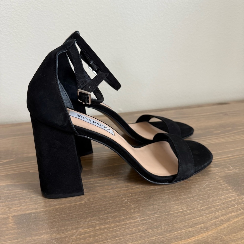 Steve Madden Womens 9 Black Dillion Ankle Strappy‎ Nubuck Block Heel Sandals - Picture 4 of 9